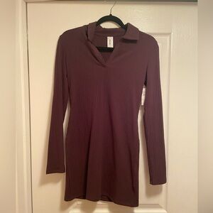 Brown long sleeve collared dress